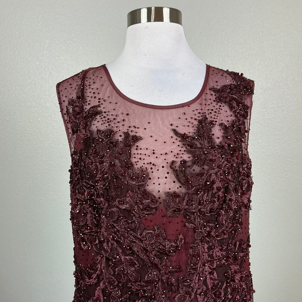 Mac Duggal 20421 Burgundy Red Evening Gown Beaded Lace Tea-Length Dress Size 12 - Picture 8 of 12